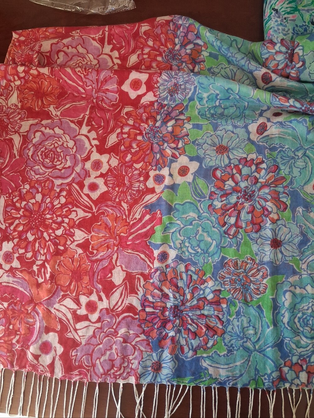 Lilly Pulitzer Murfee Scarf "Rain Or Shine" silk/cashmere EUC